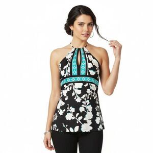BCBG Floral Print Sleeveless Keyhole Cutout Halter Top S